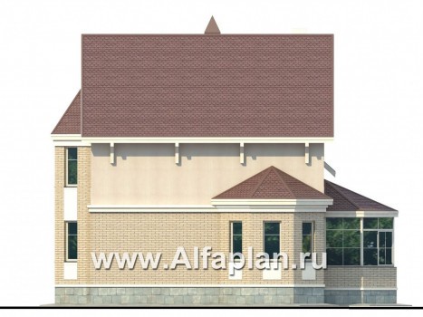 «Успех» - проект двухэтажного дома,  планировка 4 спальни, с верандой и с эркером - превью фасада дома