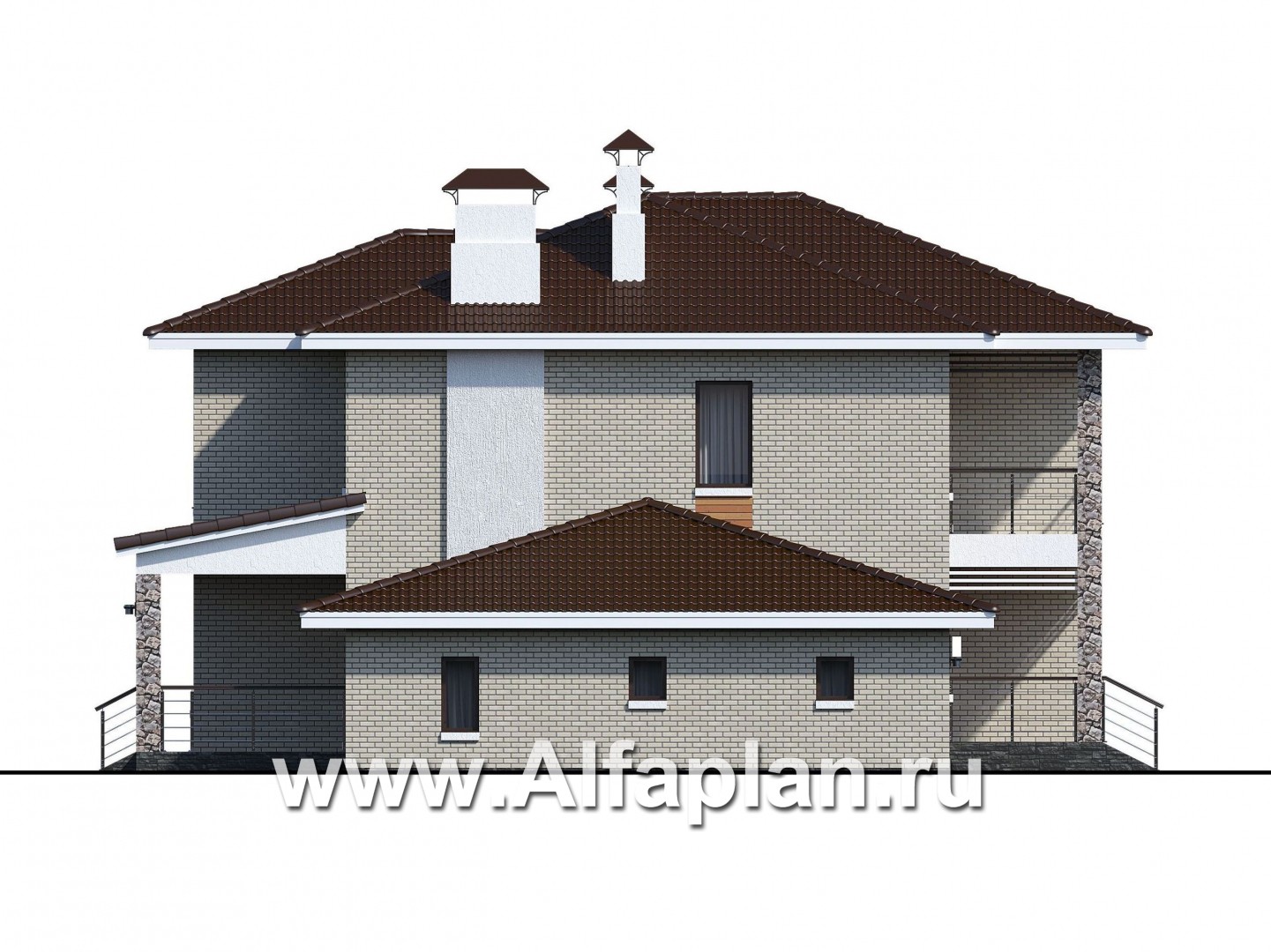 Проекты домов Альфаплан - «Формула успеха» - проект двухэтажного дома из газобетона, в скандинавском стиле, с гаражом - изображение фасада №3