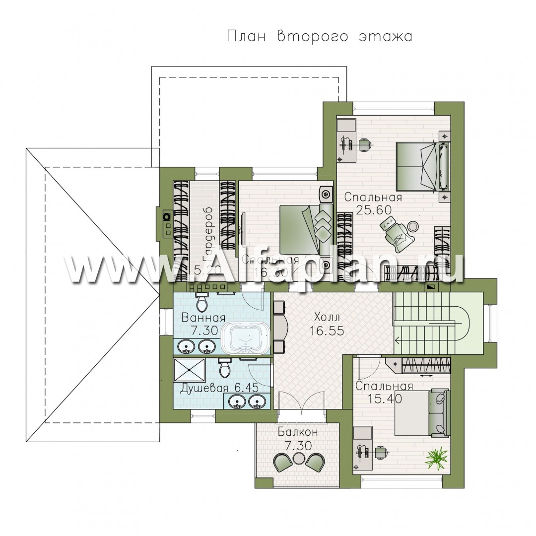Проекты домов Альфаплан - «Формула успеха» - проект двухэтажного дома из газобетона, в скандинавском стиле, с гаражом - изображение плана проекта №2