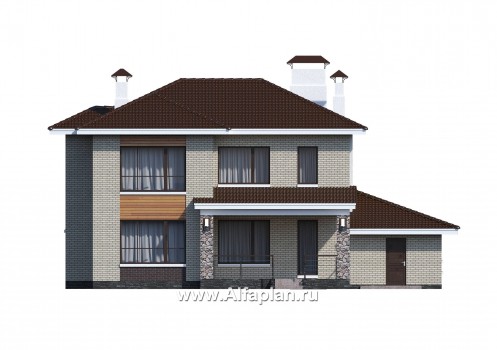 Проекты домов Альфаплан - «Формула успеха» - проект двухэтажного дома из газобетона, в скандинавском стиле, с гаражом - превью фасада №4