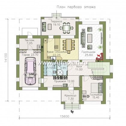 Проекты домов Альфаплан - «Формула успеха» - проект двухэтажного дома из газобетона, в скандинавском стиле, с гаражом - превью плана проекта №1
