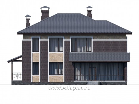 «Мотив» - проект двухэтажного дома, масетр спальня, с террасой, в стиле Райта - превью фасада дома