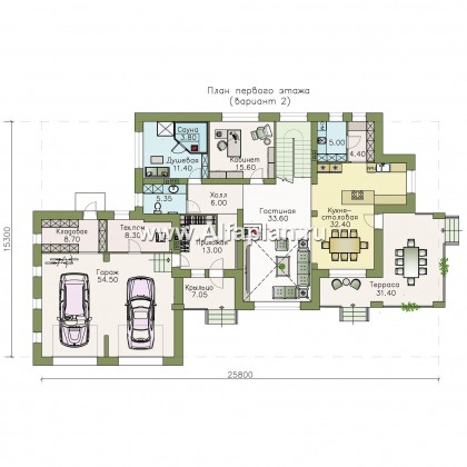 Проекты домов Альфаплан - «Арно» - проект двухэтажного дома,  с двусветной гостиной, с террасой, с гаражом на 2 авто - превью плана проекта №3