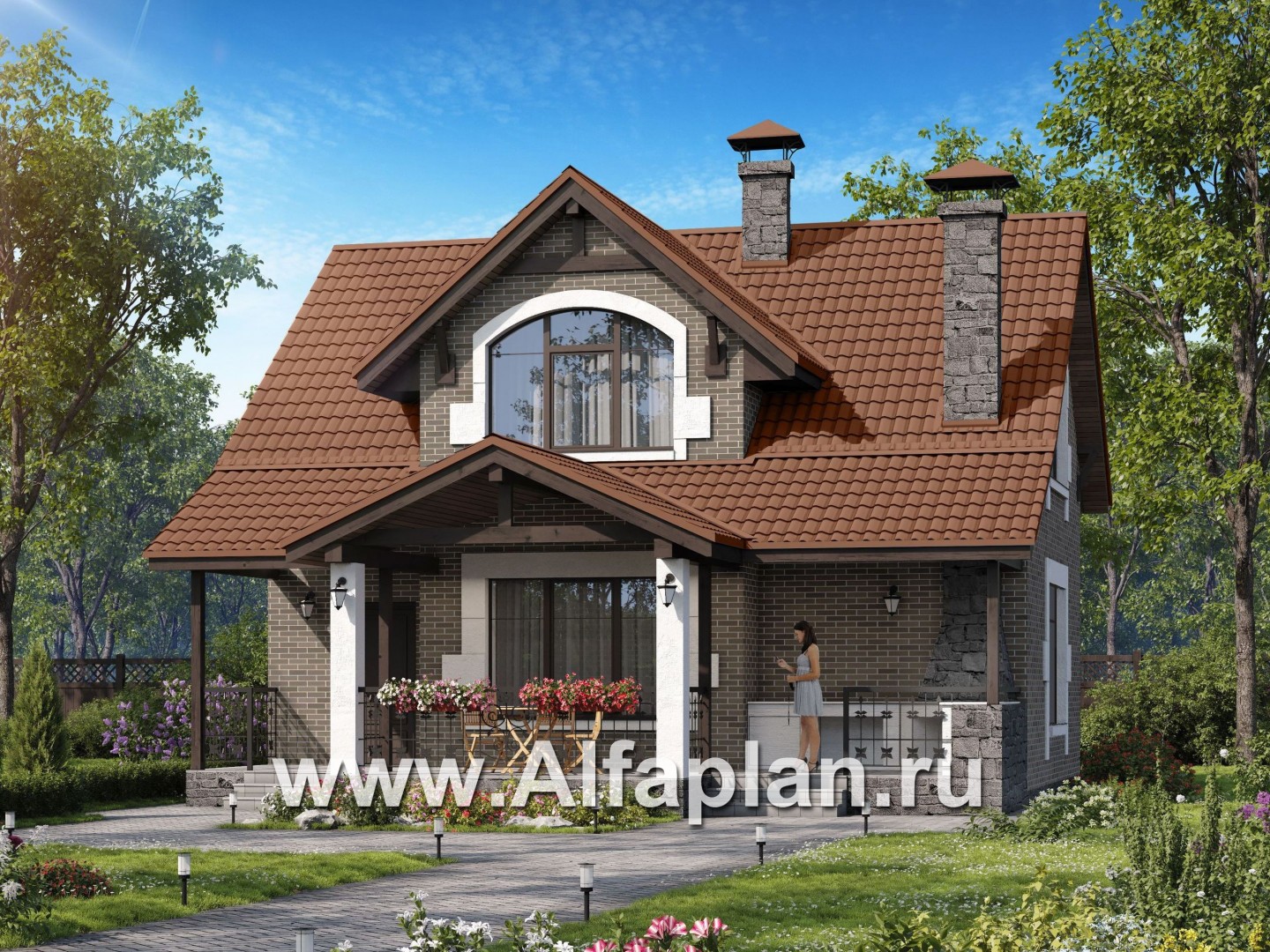 Проекты домов Альфаплан - "Отдых" - проект дома для дачи с мансардой и большой террасой - дополнительное изображение №1
