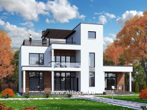 «Гоген» - проект двухэтажного дома из газобетона, с террасой, с сауной или с гостевой квартирой