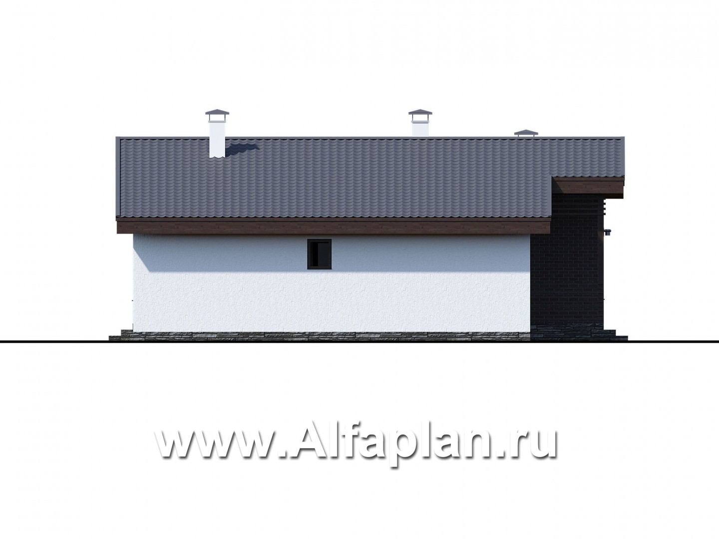 Проекты домов Альфаплан - «Альфа» - проект одноэтажного дома, с сауной и с террасой в скандинавском стиле - изображение фасада №3