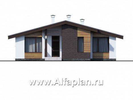 Проекты домов Альфаплан - «Альфа» - проект одноэтажного дома, с сауной и с террасой в скандинавском стиле - превью фасада №1