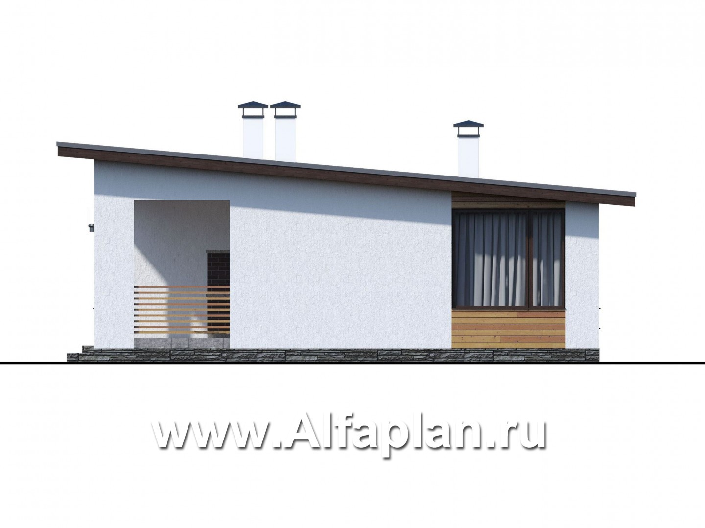 Проекты домов Альфаплан - «Бета» - проект одноэтажного каркасного дома с террасой, в скандинавском стиле - изображение фасада №2