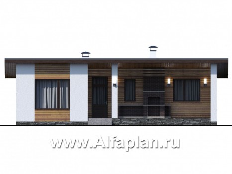 Проекты домов Альфаплан - «Бета» - проект одноэтажного каркасного дома с террасой, в скандинавском стиле - превью фасада №1