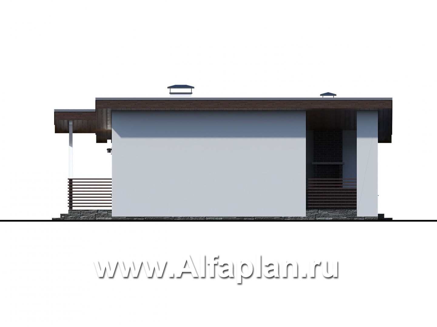 Проекты домов Альфаплан - «Вита» -проект одноэтажного каркасного дома с террасой, в скандинавском стиле - изображение фасада №2