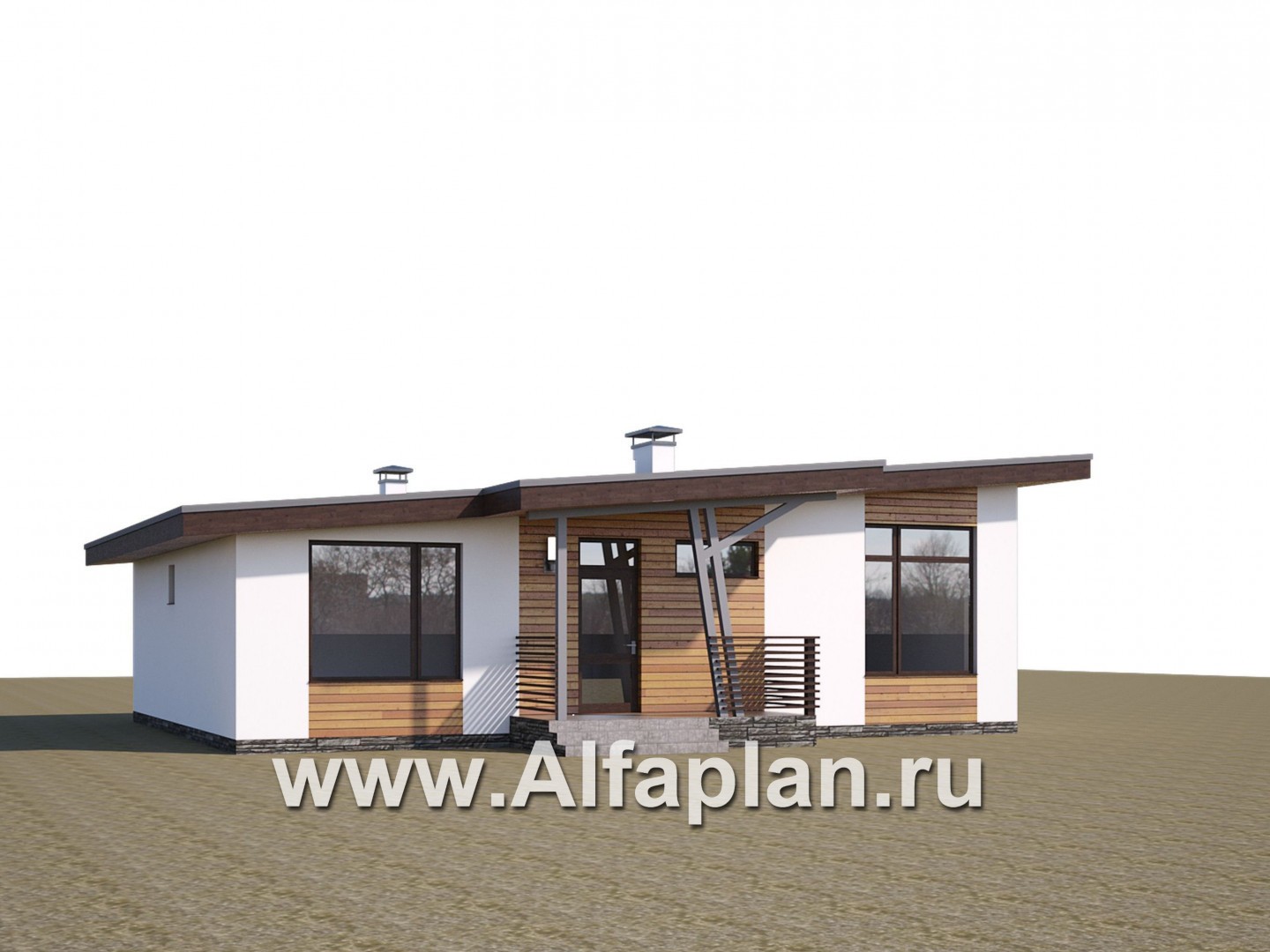 Проекты домов Альфаплан - «Вита» -проект одноэтажного каркасного дома с террасой, в скандинавском стиле - дополнительное изображение №2