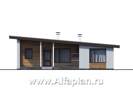 Проекты домов Альфаплан - «Вита» -проект одноэтажного каркасного дома с террасой, в скандинавском стиле - превью фасада №4