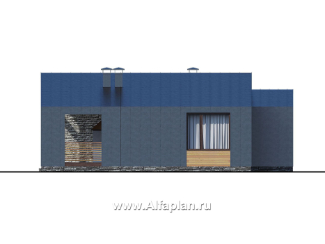 Проекты домов Альфаплан - «Эпсилон» - проект одноэтажного каркасного дома с террасой со стороны входа - превью фасада №2