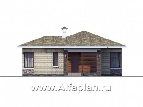 Проекты домов Альфаплан - "Медиана" - проект одноэтажного дома из кирпича, с угловыми окнами - превью фасада №1