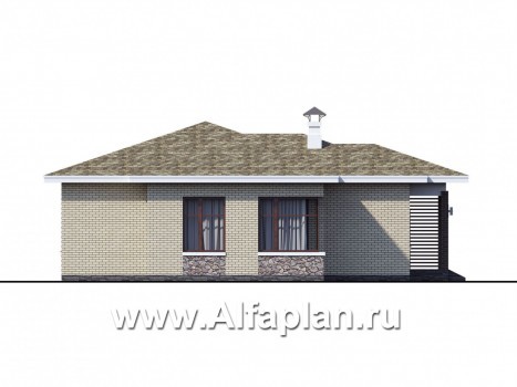 Проекты домов Альфаплан - "Медиана" - проект одноэтажного дома из кирпича, с угловыми окнами - превью фасада №3