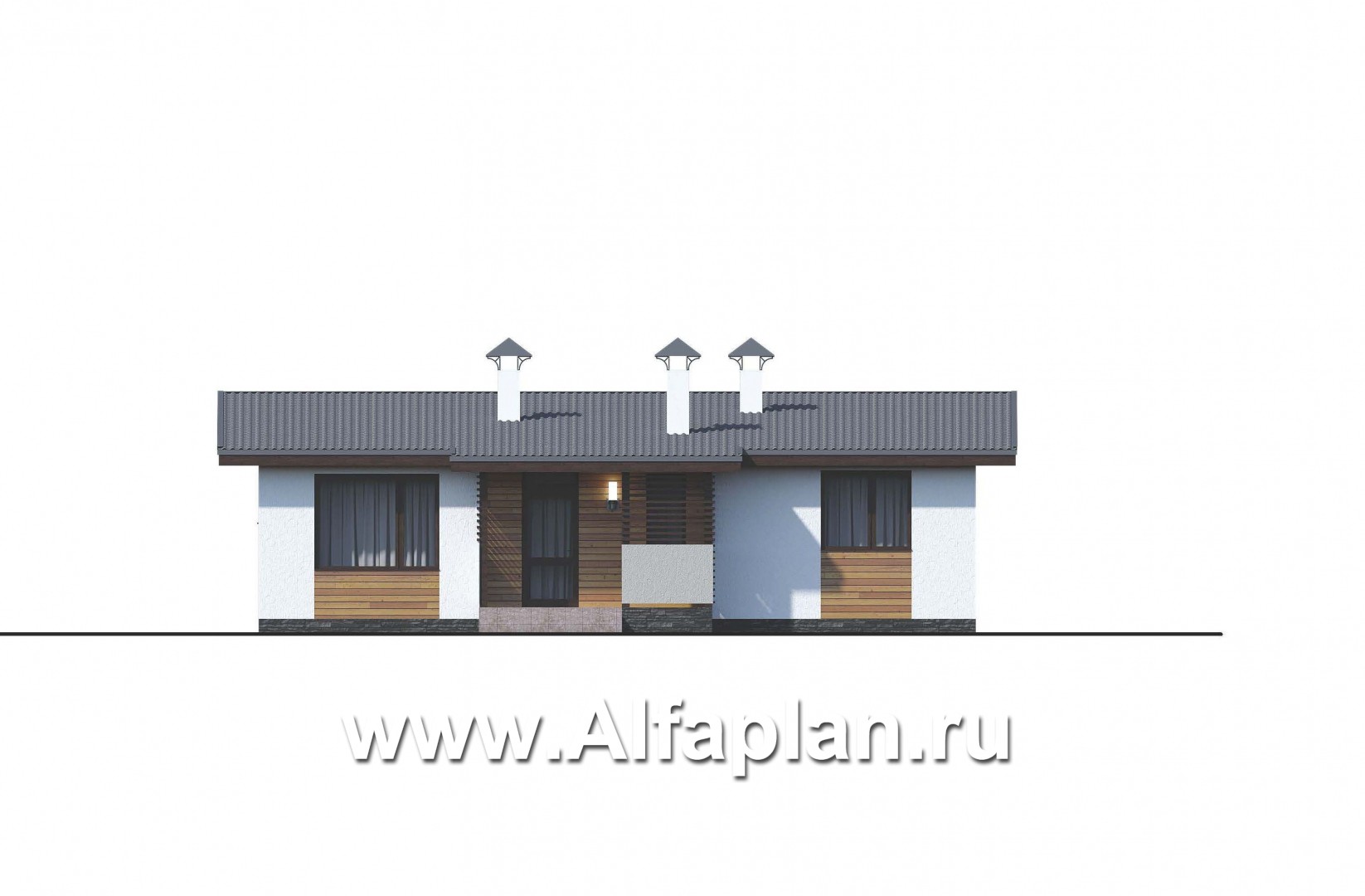 Проекты домов Альфаплан - «Зита» -  проект одноэтажного дома, с террасой, в скандинавском стиле - изображение фасада №1