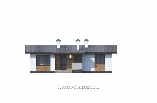 Проекты домов Альфаплан - «Зита» -  проект одноэтажного дома, с террасой, в скандинавском стиле - превью фасада №1