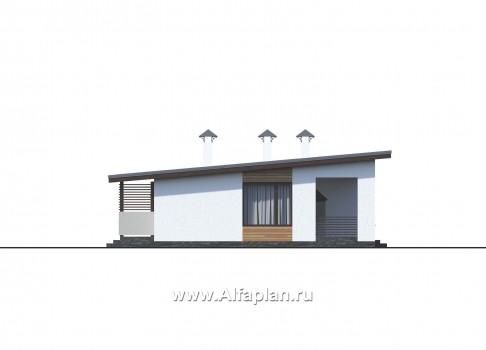 Проекты домов Альфаплан - «Зита» -  проект одноэтажного дома, с террасой, в скандинавском стиле - превью фасада №2