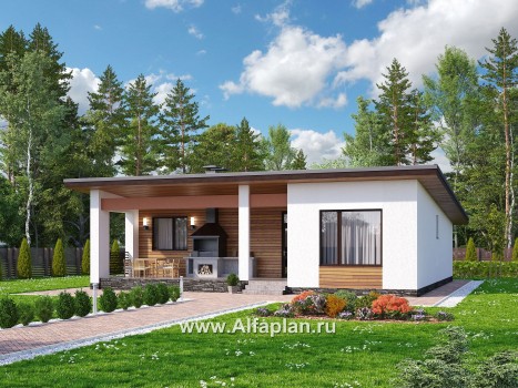 Проекты домов Альфаплан - «Зита» -  проект одноэтажного дома, с террасой, в скандинавском стиле - превью дополнительного изображения №1