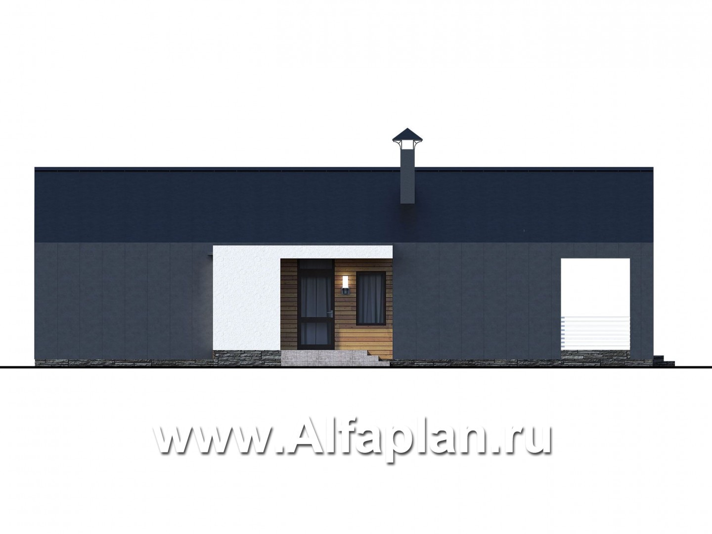 Проекты домов Альфаплан - «Тета» -  проект одноэтажного дома в стиле барн, с террасой, 2 спальни - изображение фасада №3