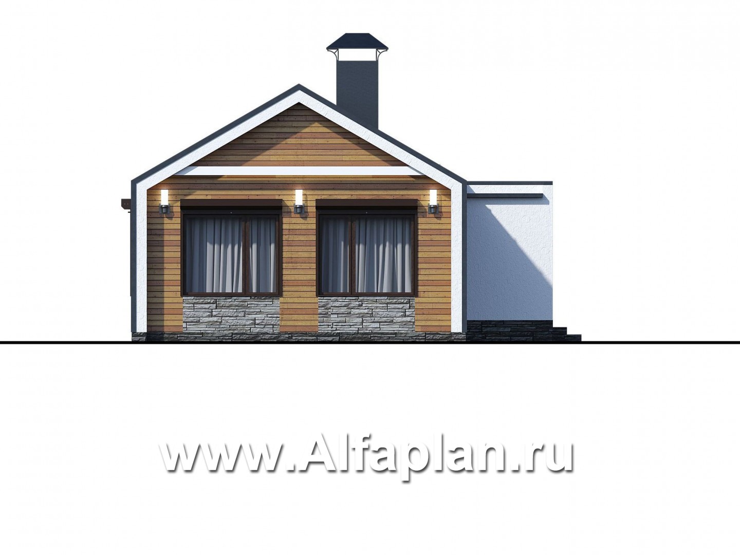 Проекты домов Альфаплан - «Тета» -  проект одноэтажного дома в стиле барн, с террасой, 2 спальни - изображение фасада №4