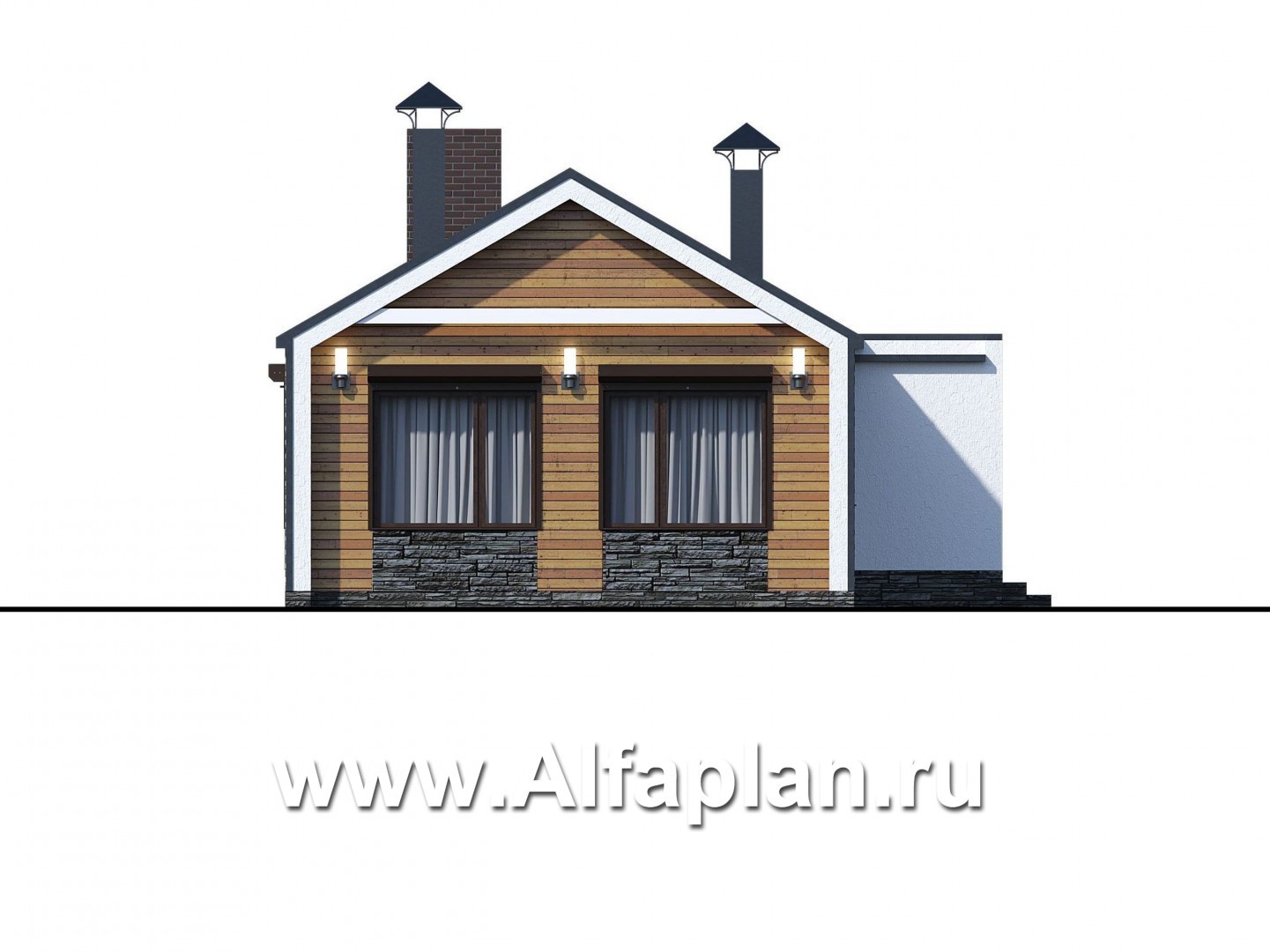 Проекты домов Альфаплан - «Тета» -  проект одноэтажного дома в стиле барн, с террасой, 2 спальни - изображение фасада №4