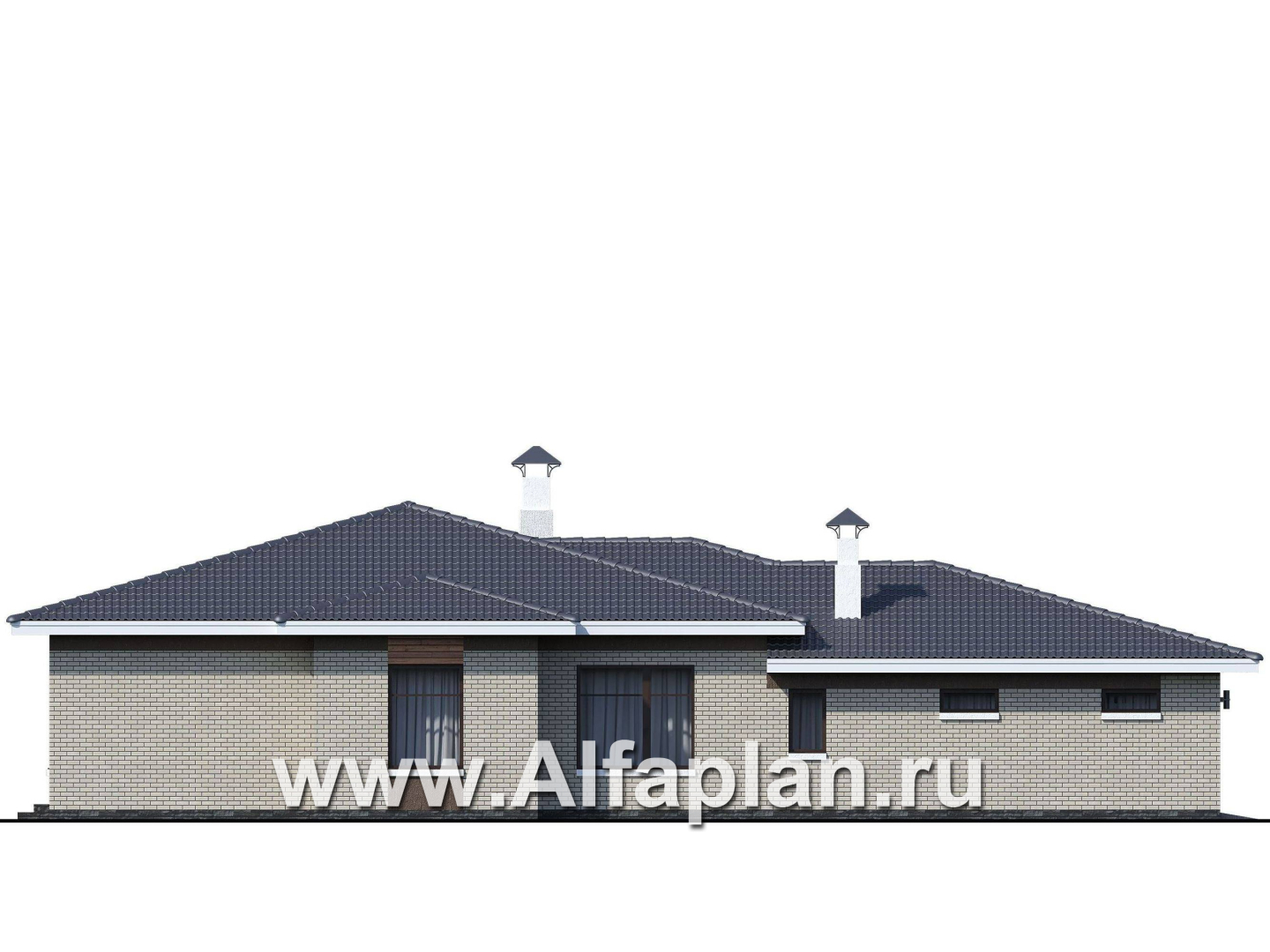 «Покровка» - красивый дом, проект одноэтажногокоттеджа из газобетона, мастер спальня, с террасой и гаражом на 2 авто - фасад дома