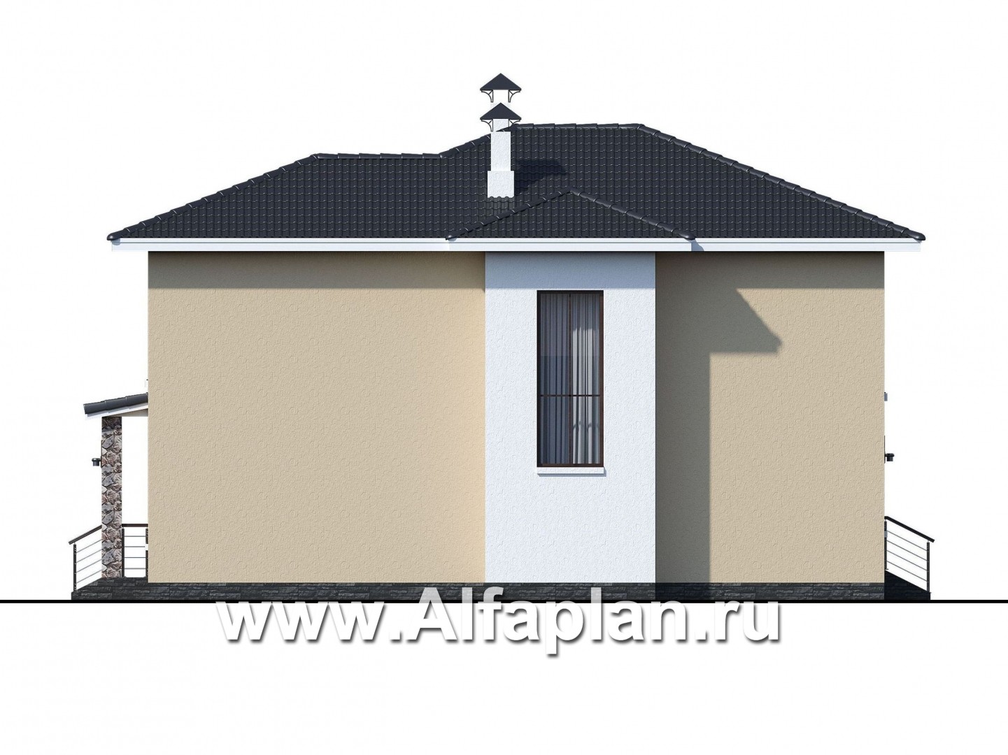 Проекты домов Альфаплан - «Формула успеха» - красивый проект двухэтажного дома, из газобетона, в современном стиле с угловыми окнами - изображение фасада №3
