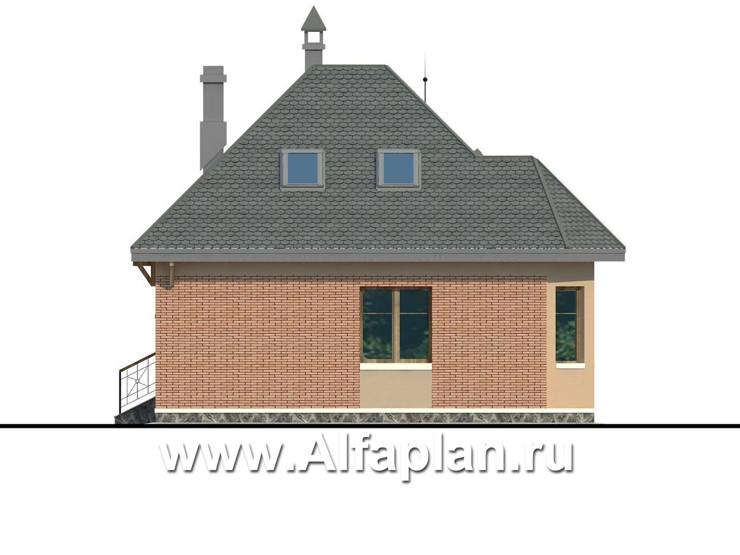 Проекты домов Альфаплан - «Душечка» - проект дома с мансардой, с террасой и вторым светом - изображение фасада №4