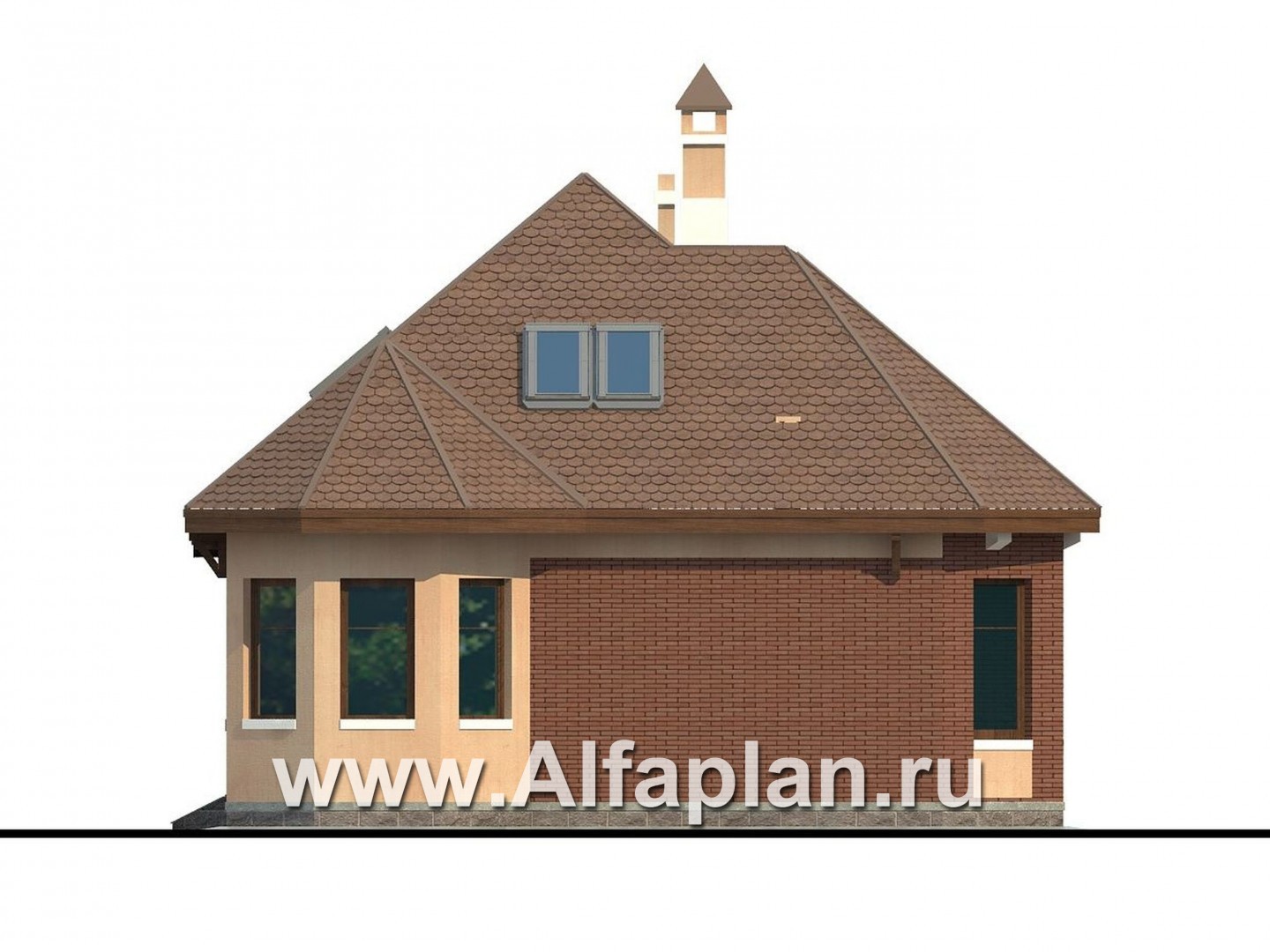 Проекты домов Альфаплан - «Душечка» - проект дома с мансардой, с террасой и вторым светом - изображение фасада №3