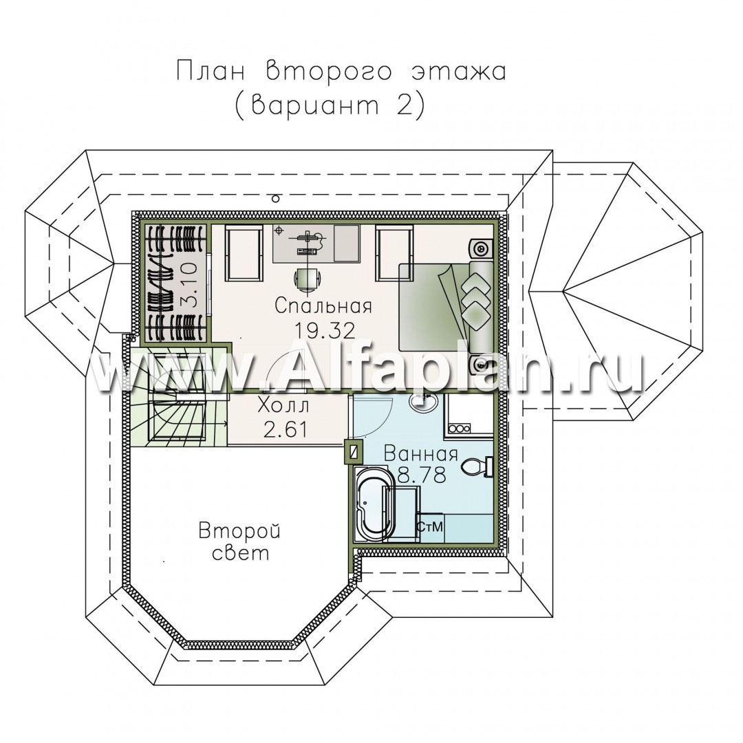 Проекты домов Альфаплан - «Душечка» - проект дома с мансардой, с террасой и вторым светом - план проекта №3