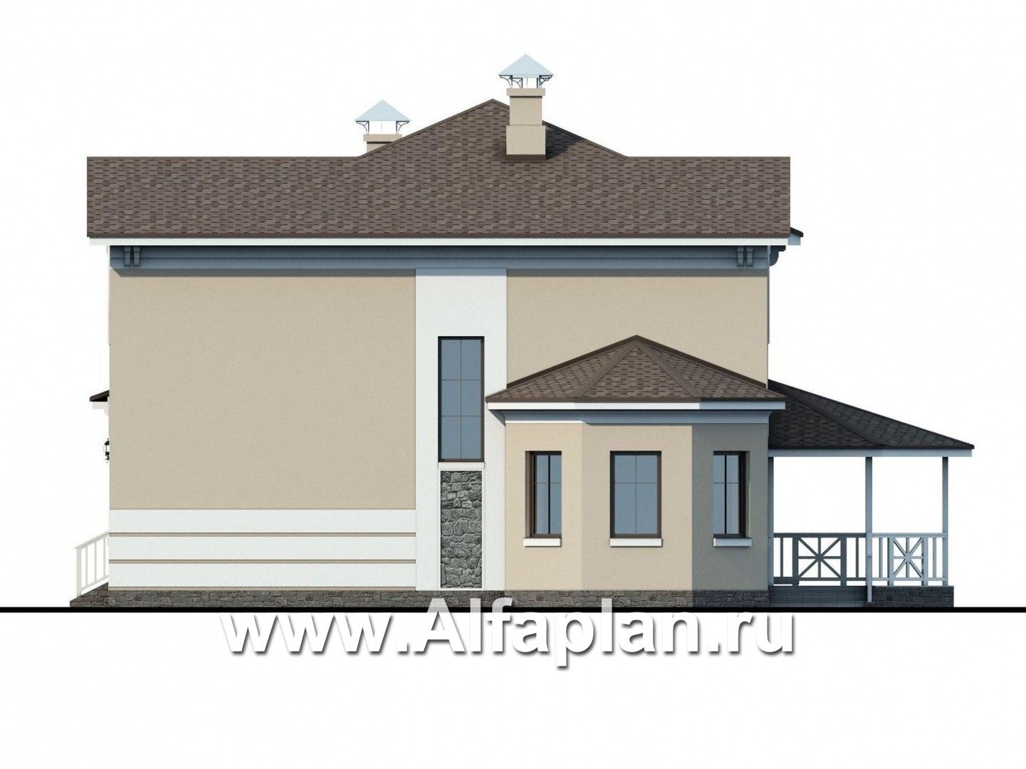 Проекты домов Альфаплан - «Белоостров»- классический коттедж с удобной планом - изображение фасада №2