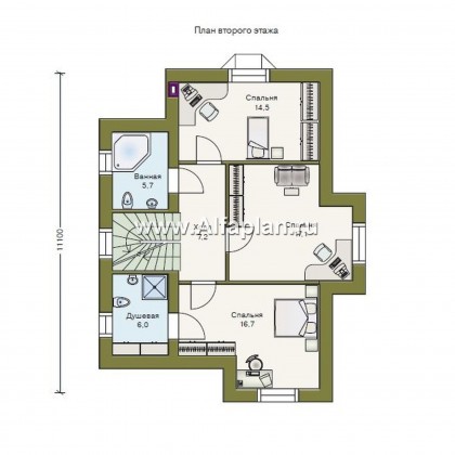 Проекты домов Альфаплан - «Вива» - коттедж для узкого участка - превью плана проекта №2