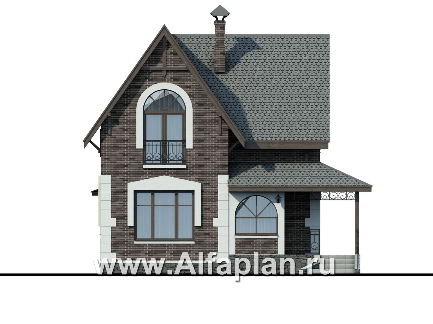Проекты домов Альфаплан - Проект дома с мансардой из газобетона «Оптима», с террасой - изображение фасада №1