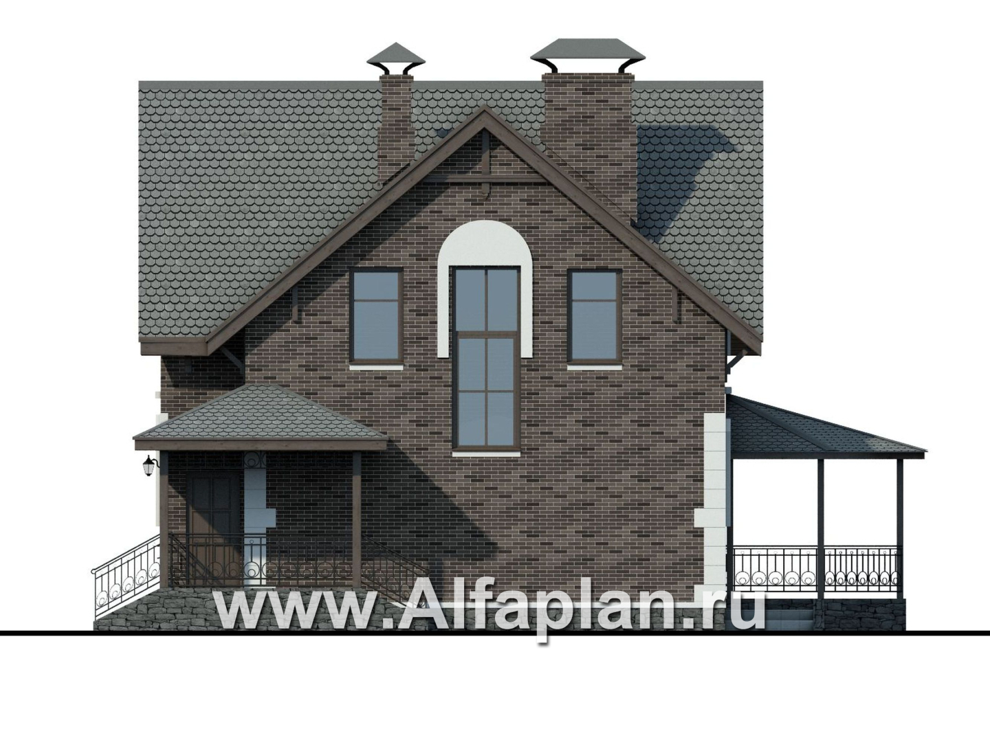 Проекты домов Альфаплан - Проект дома с мансардой из газобетона «Оптима», с террасой - изображение фасада №2