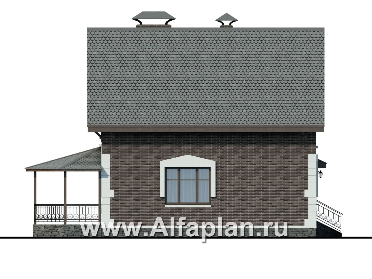 Проекты домов Альфаплан - Проект дома с мансардой из газобетона «Оптима», с террасой - изображение фасада №3