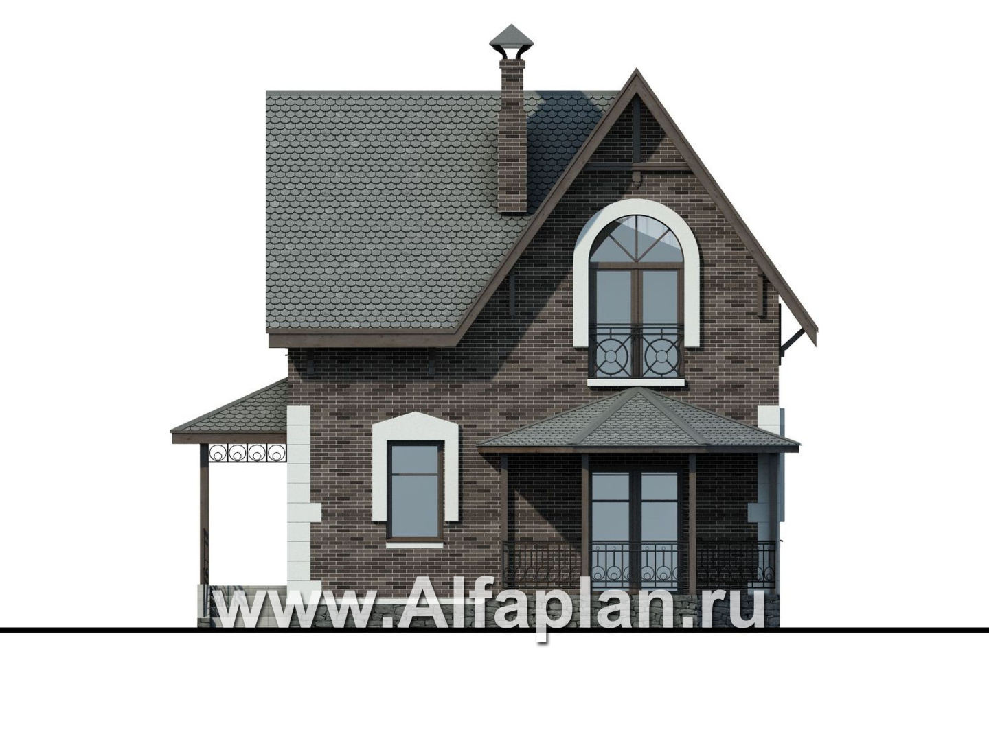 Проекты домов Альфаплан - Проект дома с мансардой из газобетона «Оптима», с террасой - изображение фасада №4