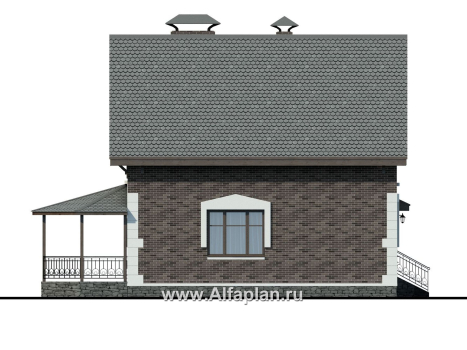 Проекты домов Альфаплан - Проект дома с мансардой из газобетона «Оптима», с террасой - превью фасада №3