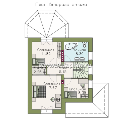 Проекты домов Альфаплан - Проект дома с мансардой из газобетона «Оптима», с террасой - превью плана проекта №2