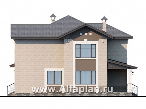 Проекты домов Альфаплан - «Северная корона» - двуxэтажный коттедж с элементами стиля модерн - превью фасада №2