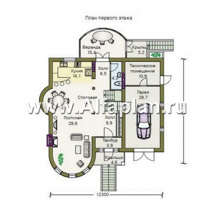 «Квентин Дорвард» - проект дома, со вторым светом гостиной, с террасой и с цокольным этажом - превью план дома