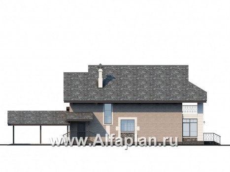 «Одетта»- проект двухэтажного дома для узкого участка, с террасой и навесом на 2 авто - превью фасада дома
