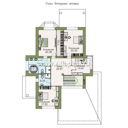 «Вяземский» - проект двухэтажного дома, с двусветной столовой и с террасой, удобная планировка, с гаражом на 2 авто - превью план дома