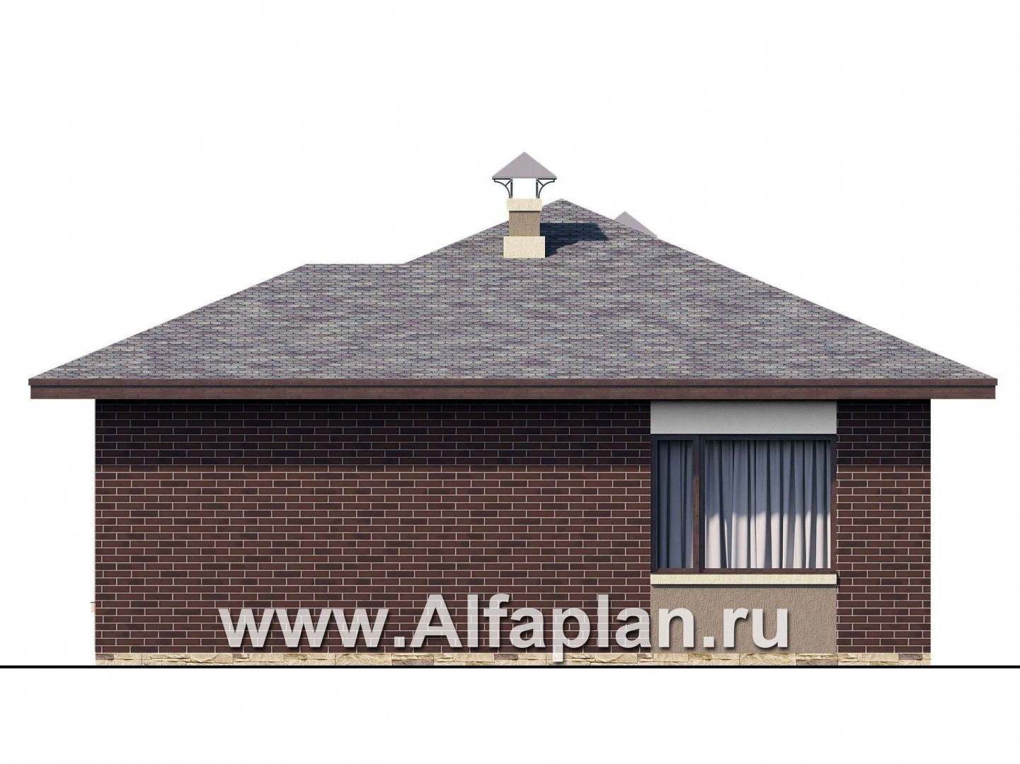 Проекты домов Альфаплан - «Дега» - проект одноэтажного дома из газобетона, с террасой, с угловым окном - изображение фасада №2