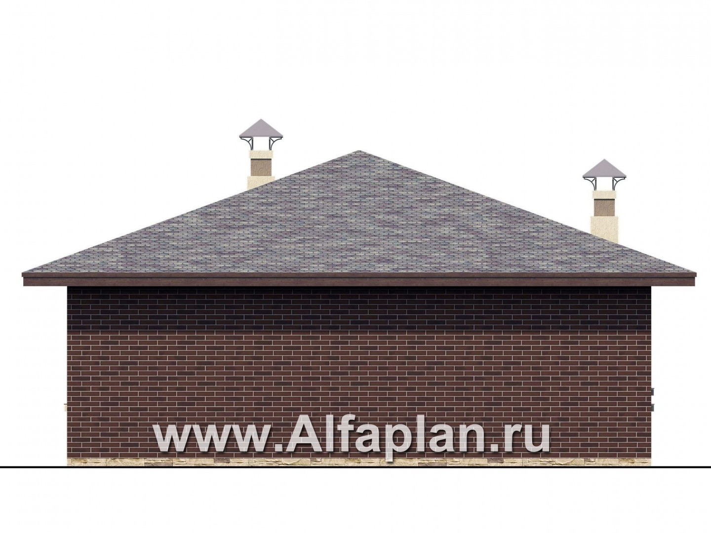 Проекты домов Альфаплан - «Дега» - проект одноэтажного дома из газобетона, с террасой, с угловым окном - изображение фасада №4