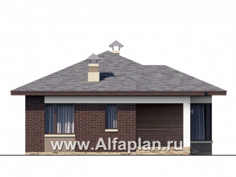 Проекты домов Альфаплан - «Дега» - проект одноэтажного дома из газобетона, с террасой, с угловым окном - превью фасада №3