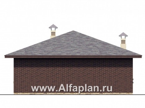 Проекты домов Альфаплан - «Дега» - проект одноэтажного дома из газобетона, с террасой, с угловым окном - превью фасада №4