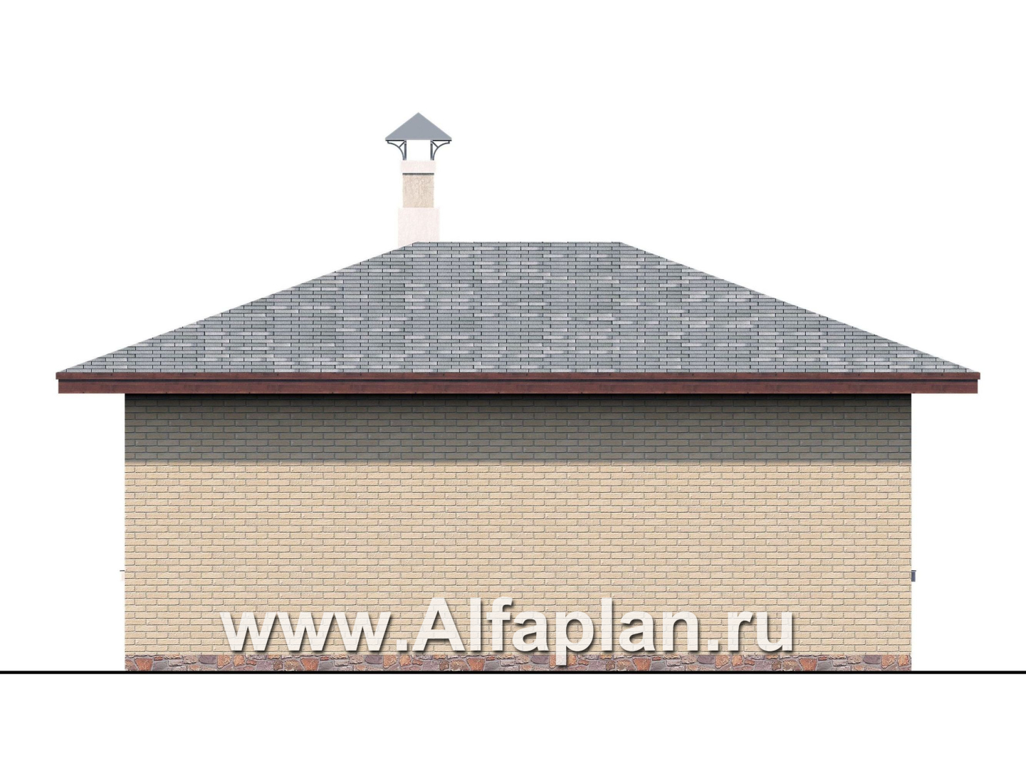 Проекты домов Альфаплан - «Виньон» - проект одноэтажного дома, планировка с большой террасой, 2 спальни - изображение фасада №4