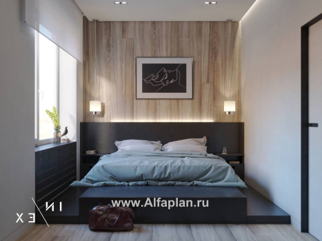 Проекты домов Альфаплан - «Виньон» - проект одноэтажного дома, планировка с большой террасой, 2 спальни - превью дополнительного изображения №7