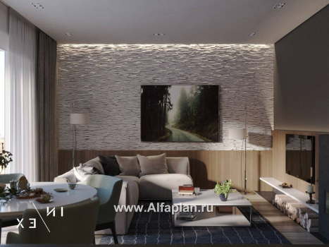 Проекты домов Альфаплан - «Виньон» - проект одноэтажного дома, планировка с большой террасой, 2 спальни - превью дополнительного изображения №8